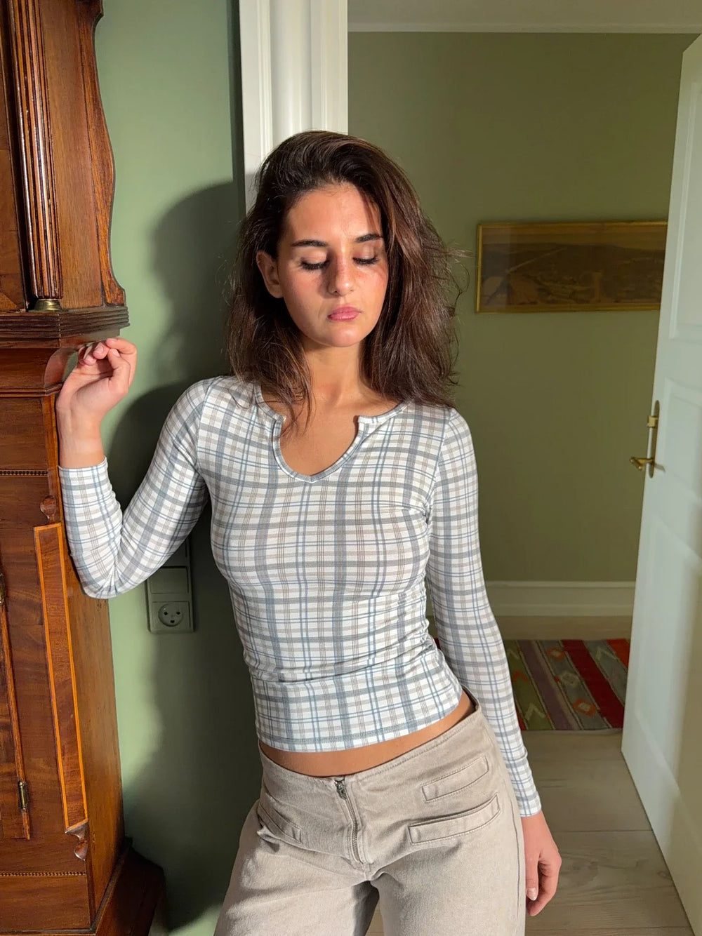 Wavina checkered blouse - White/blue/grey
