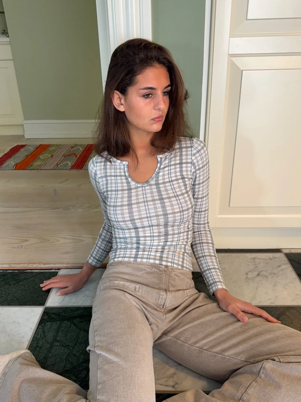 Wavina checkered blouse - White/blue/grey
