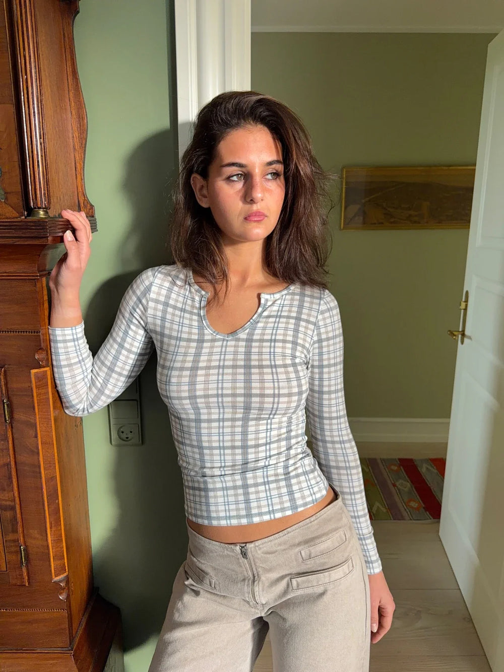 Wavina checkered blouse - White/blue/grey