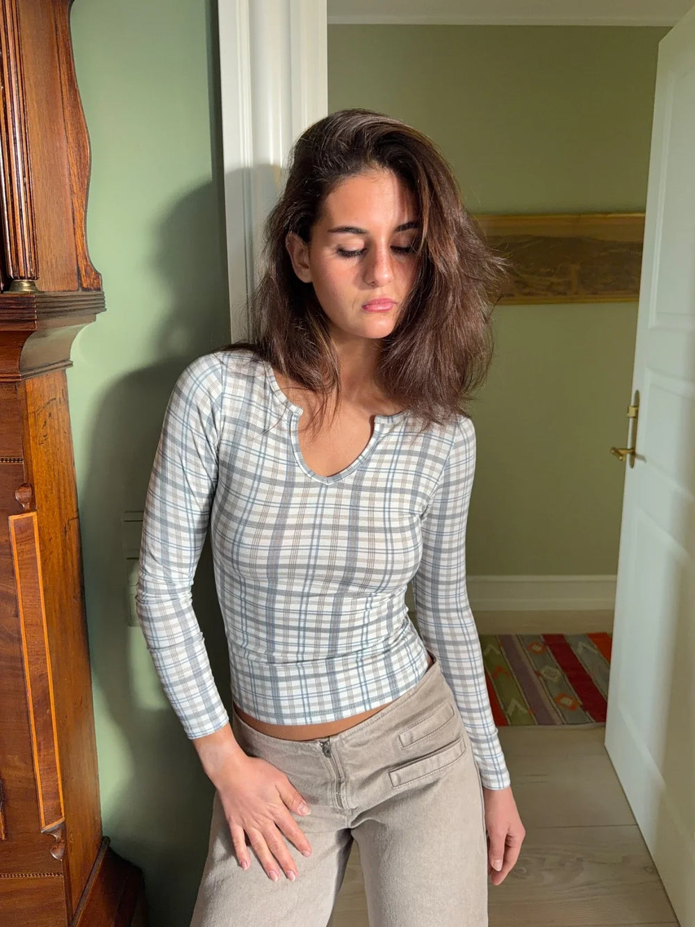 Wavina checkered blouse - White/blue/grey