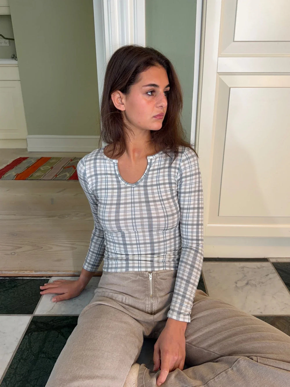 Wavina checkered blouse - White/blue/grey