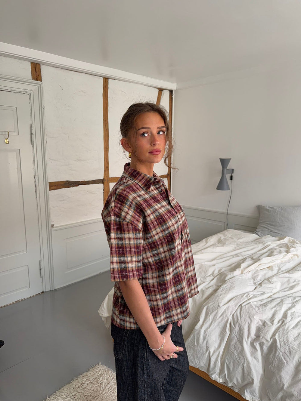 Ryder flannel shirt with short sleeves - Red/brown/white