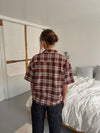 Ryder flannel shirt with short sleeves - Red/brown/white
