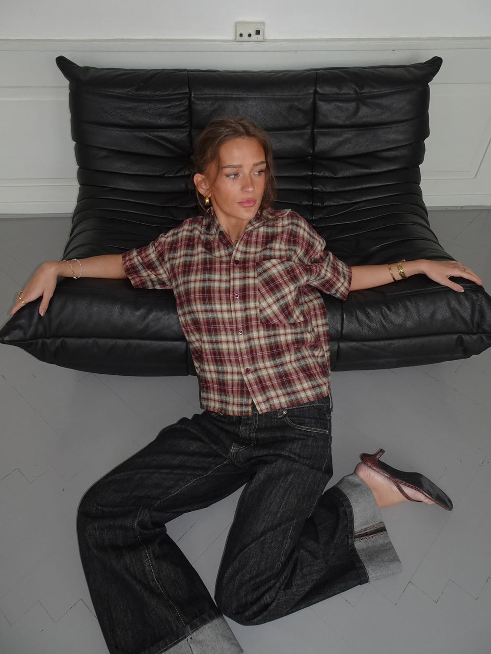 Ryder flannel shirt with short sleeves - Red/brown/white