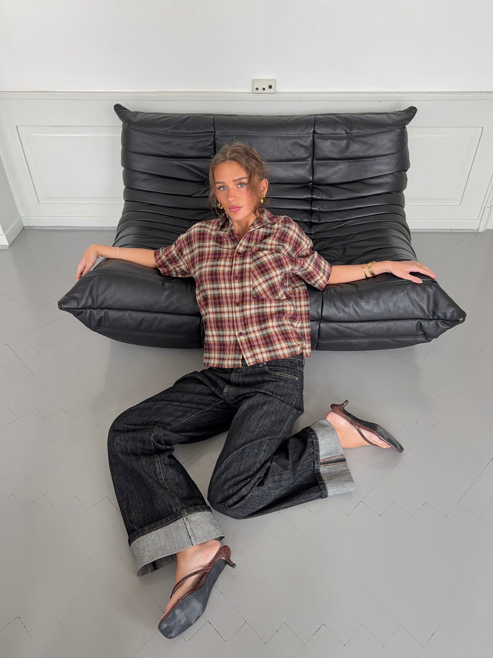 Ryder flannel shirt with short sleeves - Red/brown/white