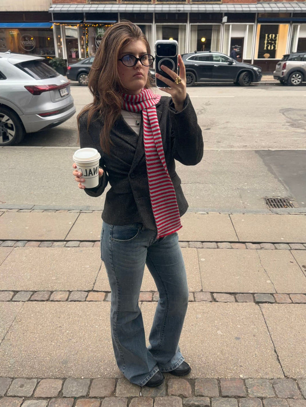 Suba scarf with stripes – Red/blue