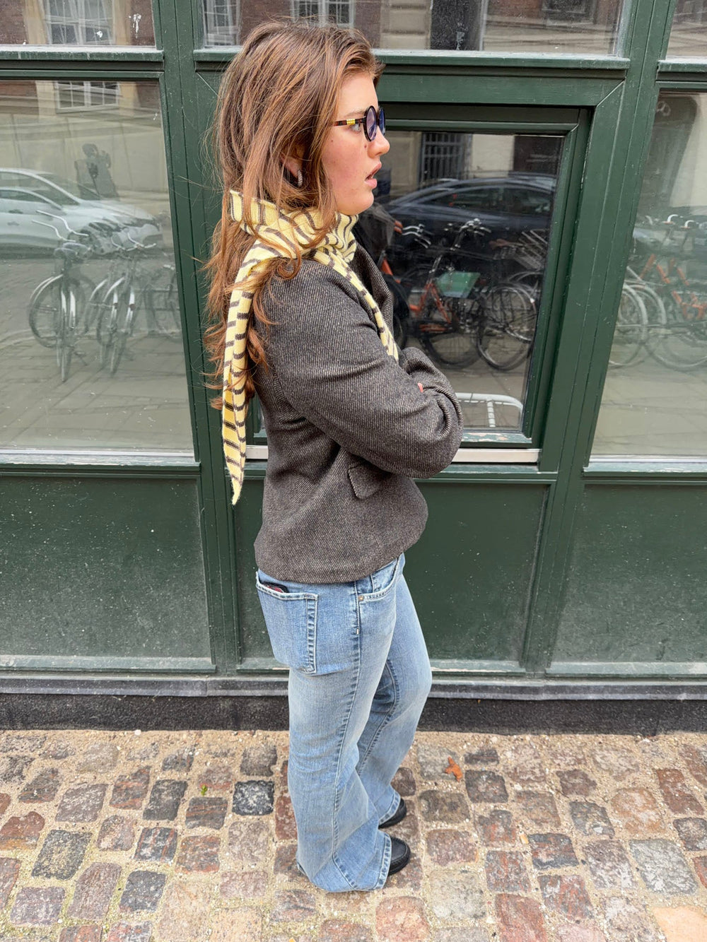 Dumela scarf with stripes – Yellow/Brown