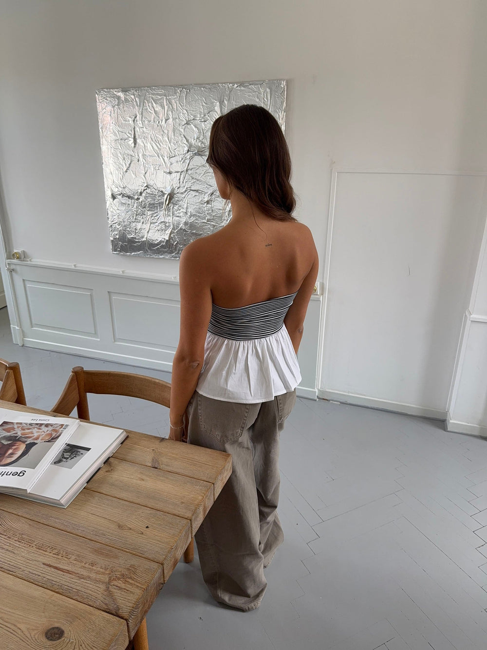 Milly striped bandeau top - White/navy