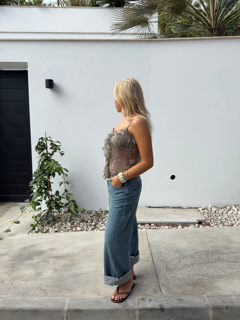 Tanlina top with ruffle detail - Green/brown