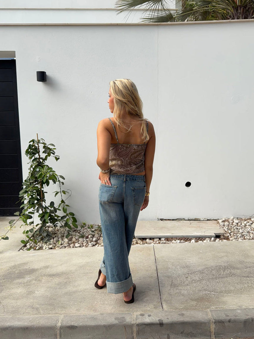 Tanlina top with ruffle detail - Green/brown