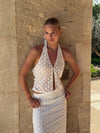 Sasseline halterneck top in mesh with dots - White