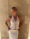 Sasseline halterneck top in mesh with dots - White