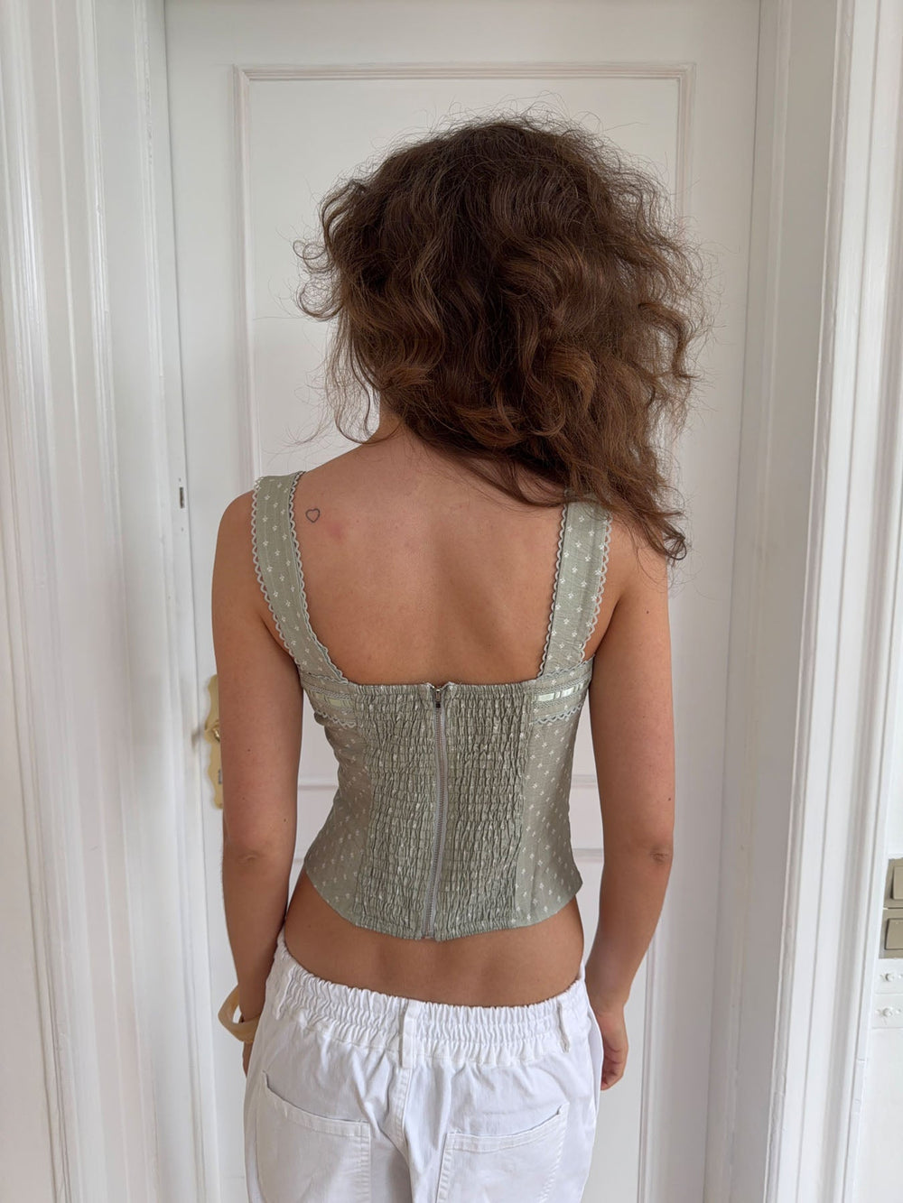 Icana top with flowers - Green/white