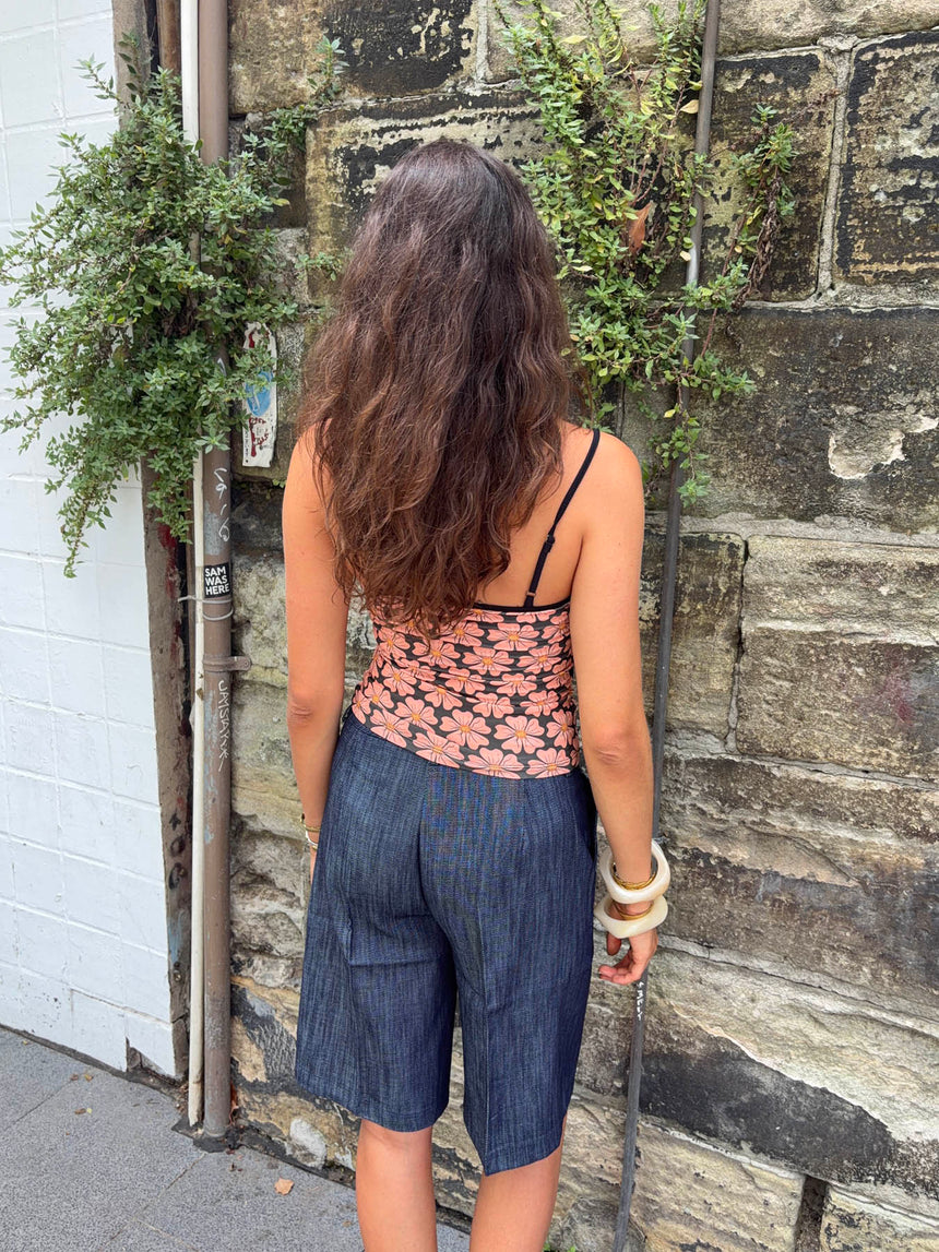 Rania top with flowers – black/orange