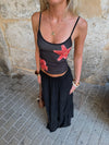 Rania top with flowers - Black/red