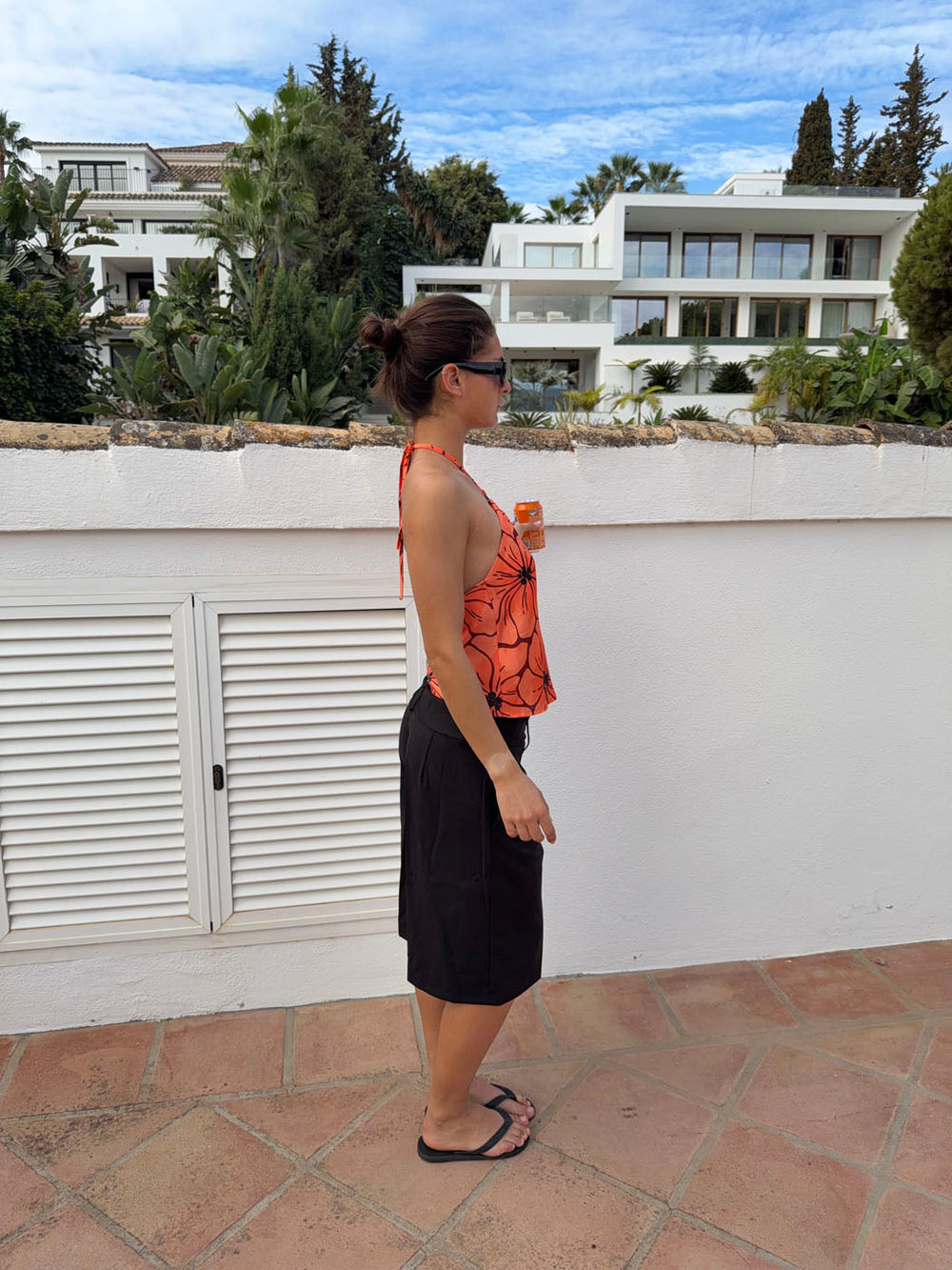 Sibilia top with flowers – Orange/black