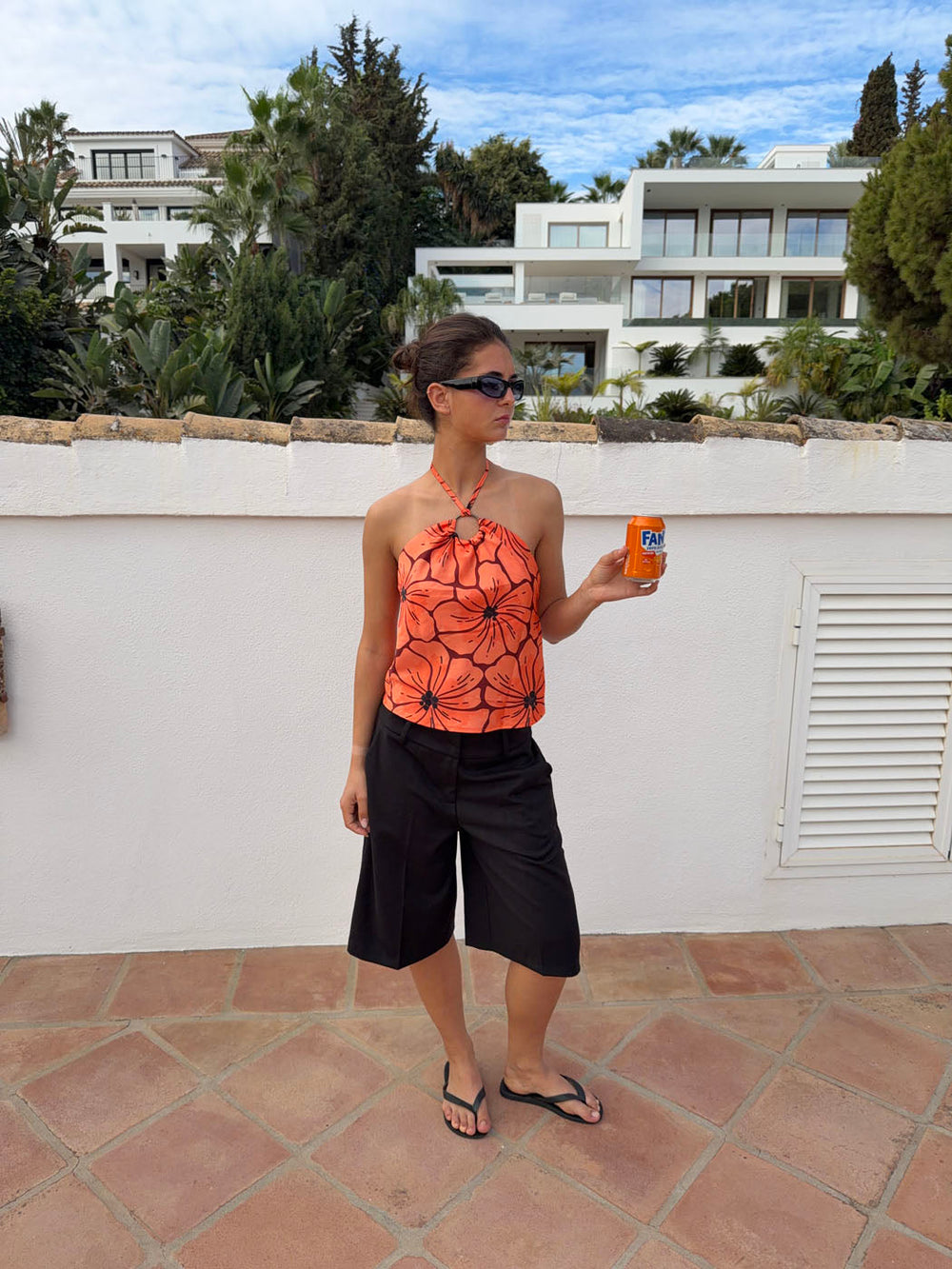 Sibilia top with flowers – Orange/black