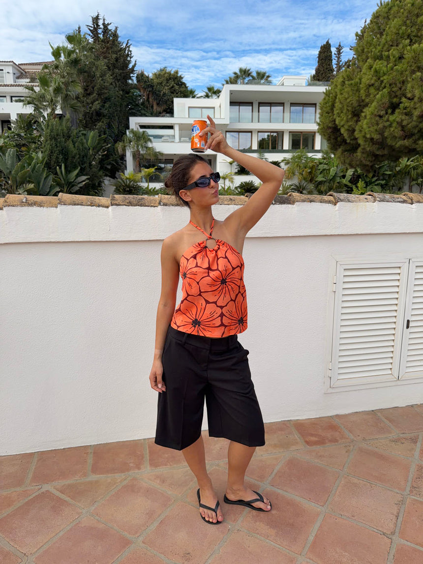 Sibilia top with flowers – Orange/black