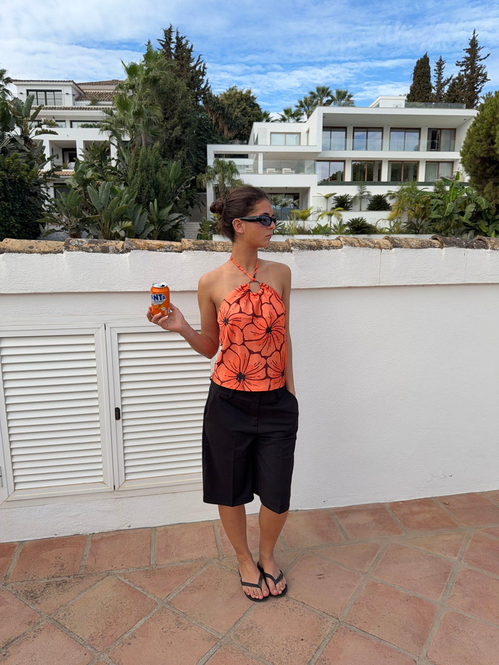 Sibilia top with flowers – Orange/black