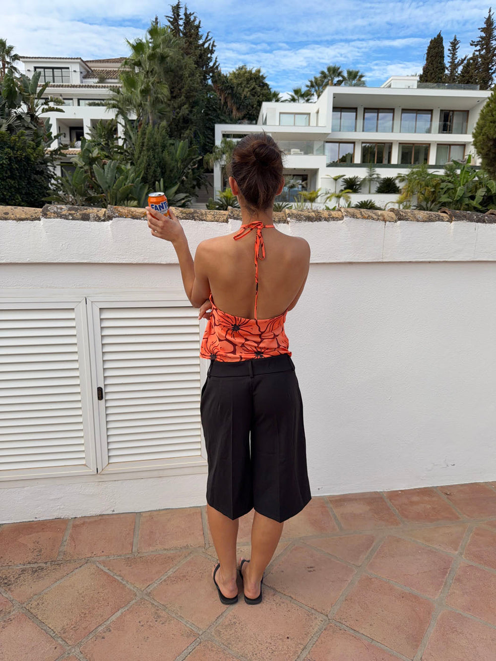 Sibilia top with flowers – Orange/black