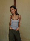 Nadja top with lace - Blue/brown