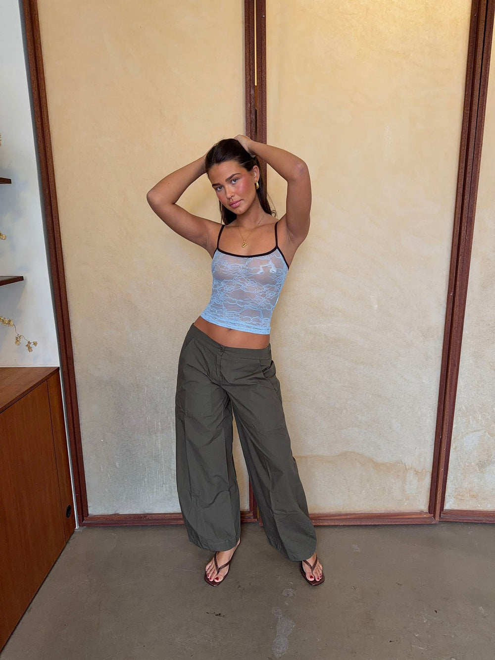 Nadja top with lace - Blue/brown