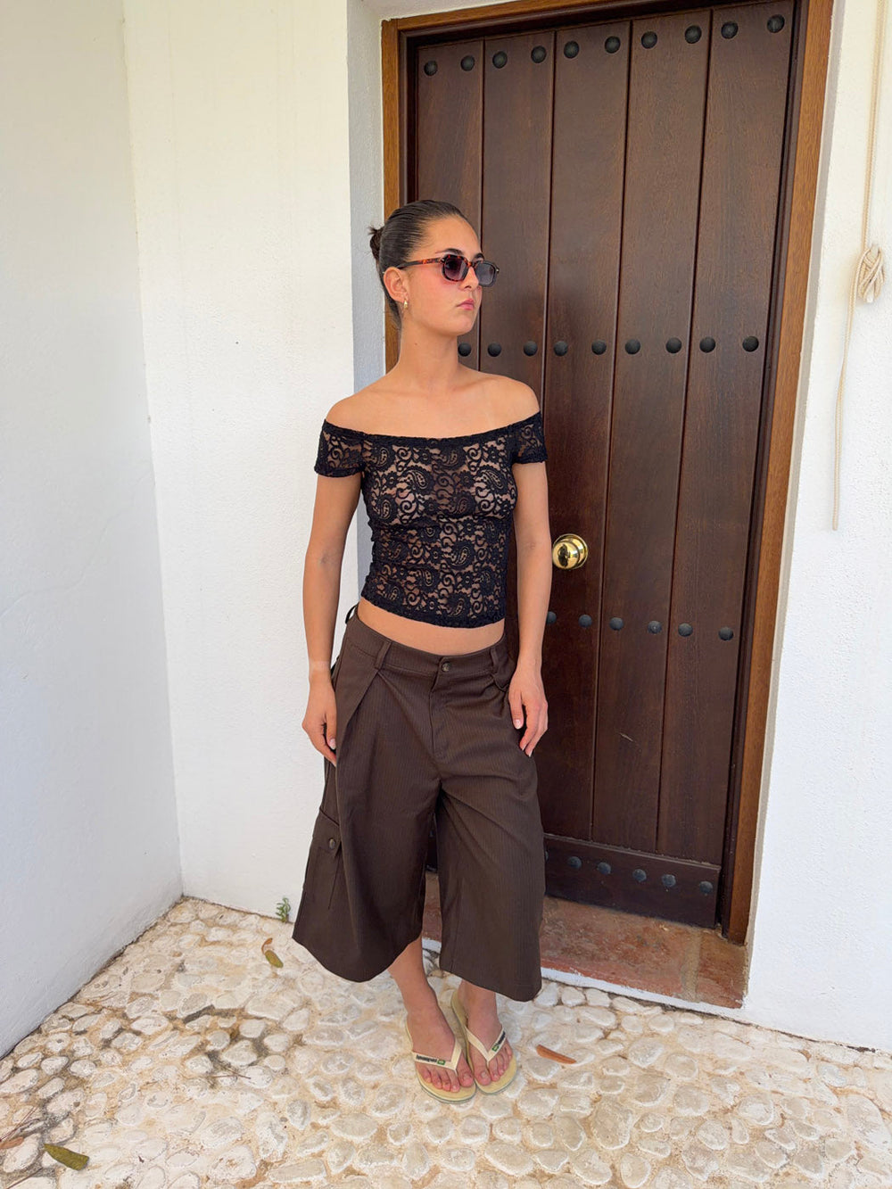 Sula off shoulder top with lace - Black