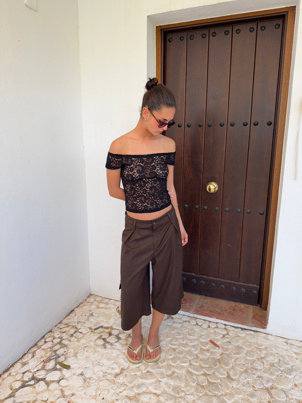 Sula off shoulder top with lace - Black