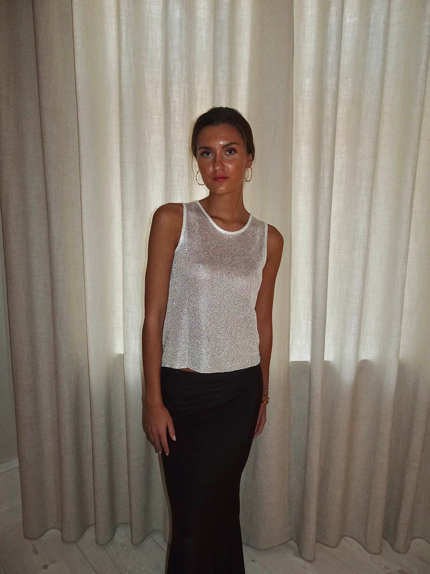 Silja top with glitter - White