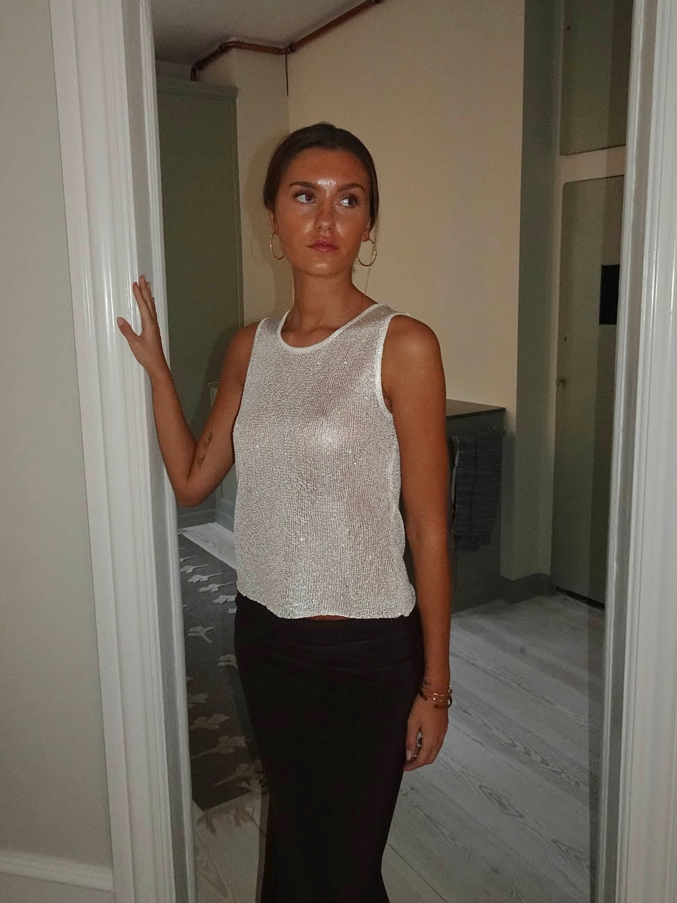 Silja top with glitter - White