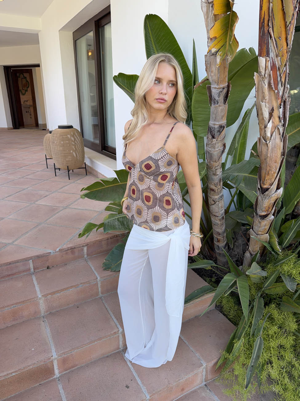 Novinia top with pattern – Beige/brown