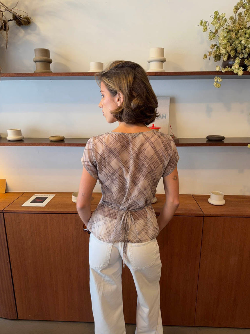 Leonorita top with checkered pattern - Beige/off-white