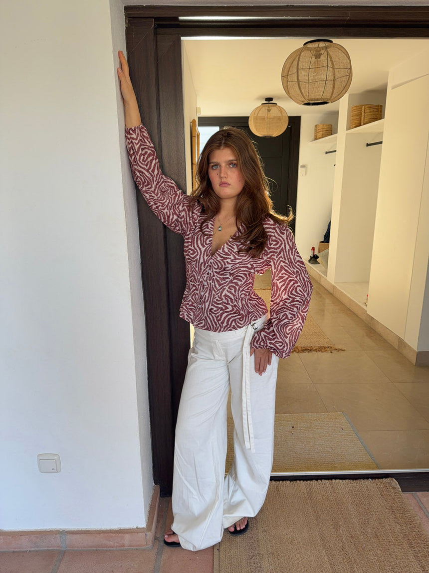 Alissa blouse with pattern - Red/white