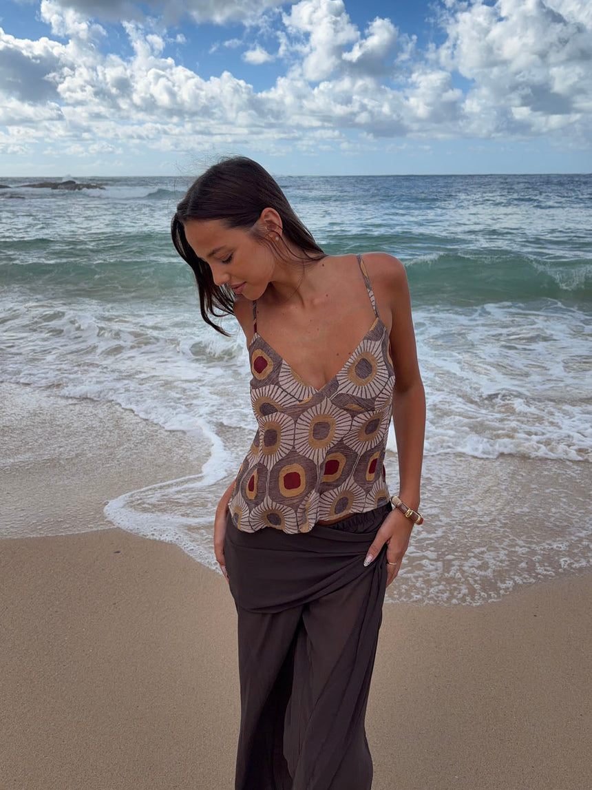 Novinia top with pattern – Beige/brown