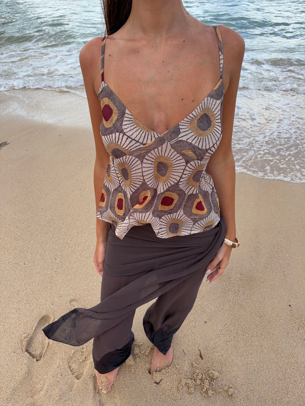 Novinia top with pattern – Beige/brown