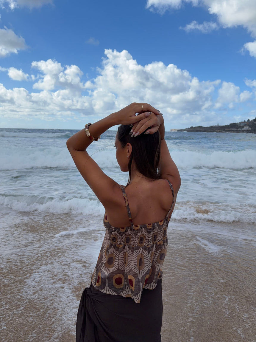 Novinia top with pattern – Beige/brown