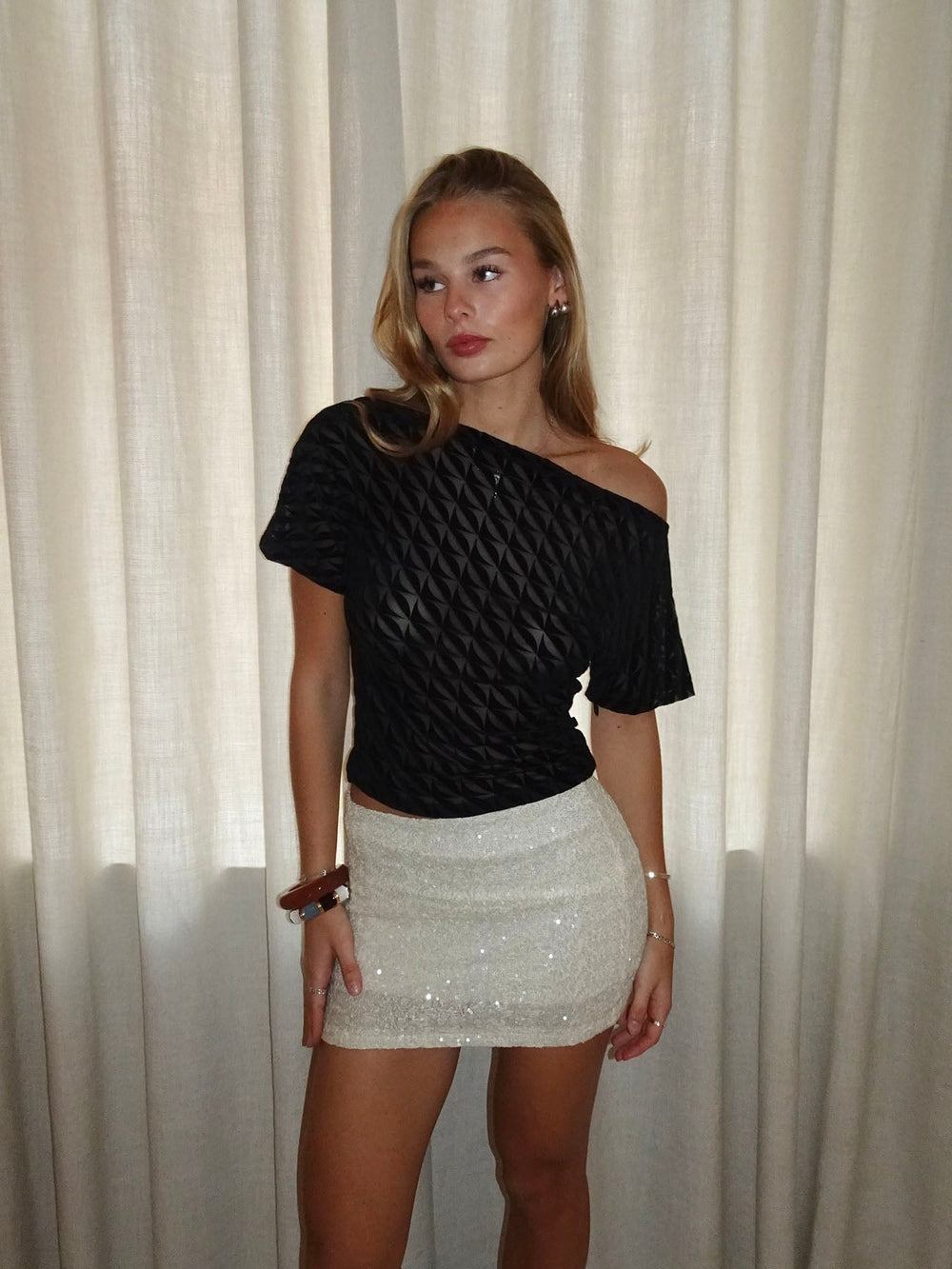 Florine fitted mesh t-shirt - Black