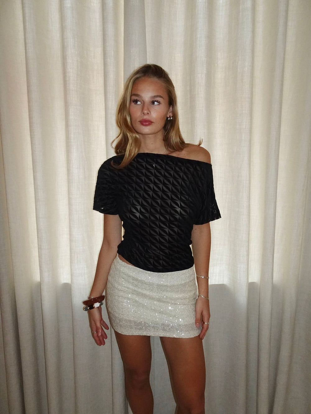 Florine fitted mesh t-shirt - Black