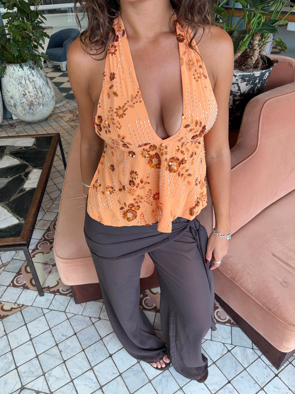 Lumi top with sequins - Orange