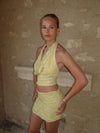 Aladina top with sequin flowers – Light yellow