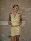 Aladina top with sequin flowers – Light yellow