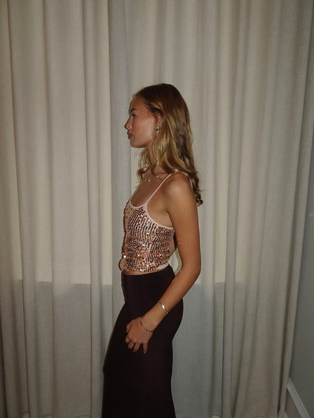 Tine top with sequins - Rosa/gold