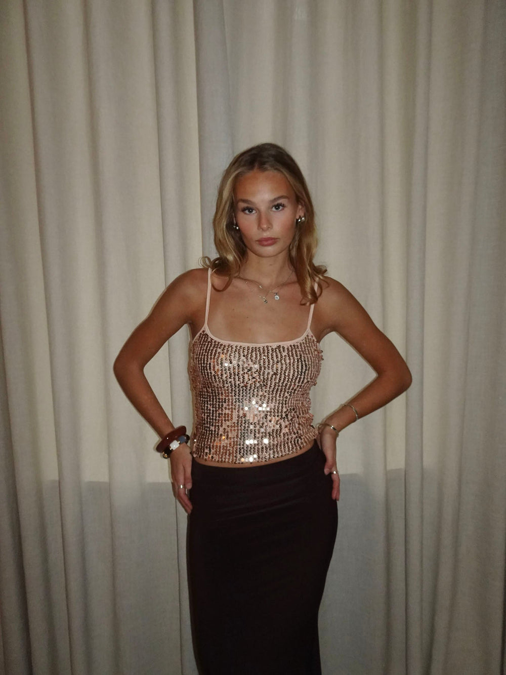 Tine top with sequins - Rosa/gold