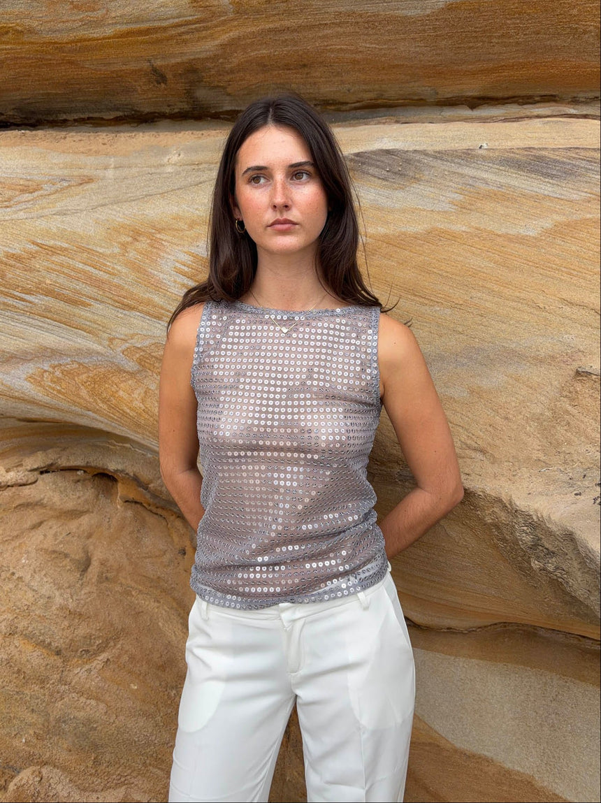 Isobel top with sequins - Silver