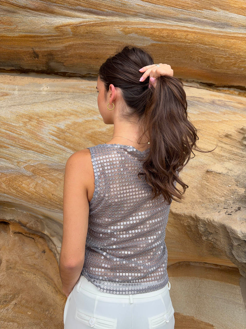 Isobel top with sequins - Silver