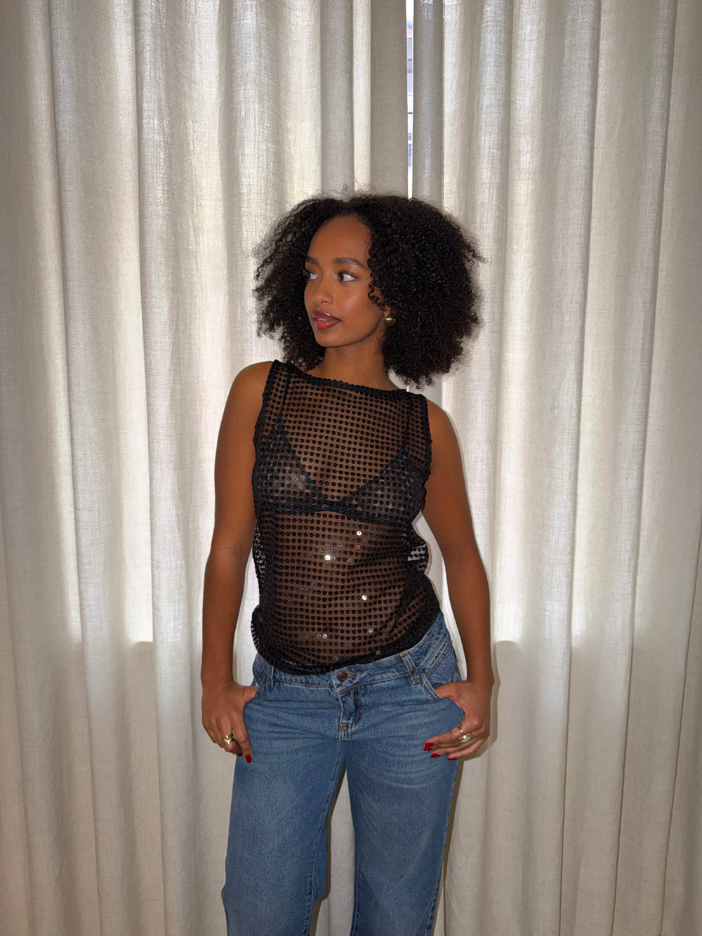 Isobel top with sequins - Black