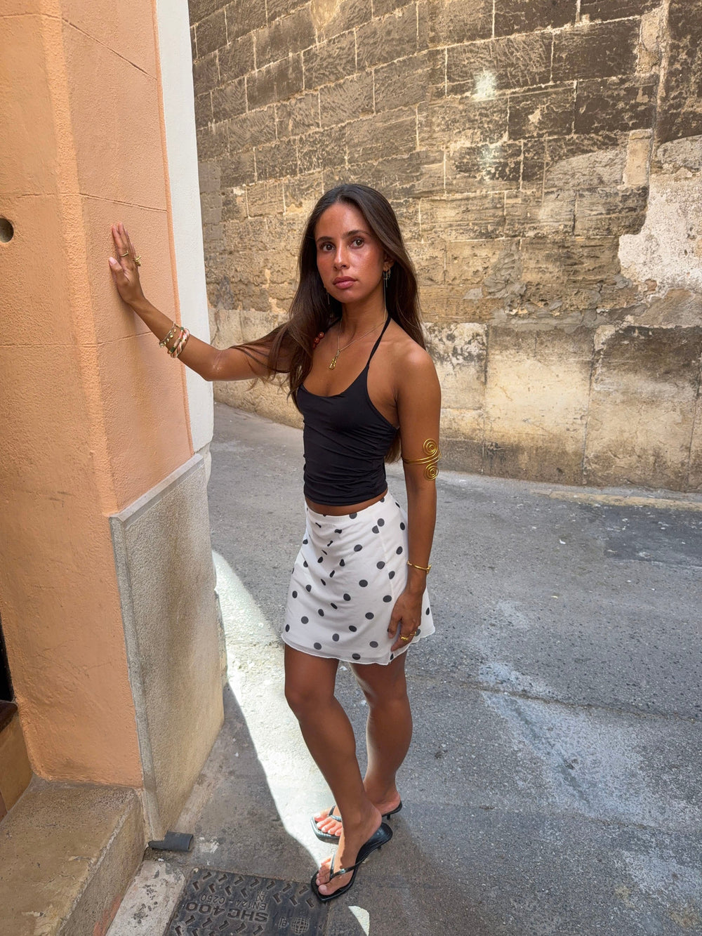 Brooks top with pearls - Black/orange