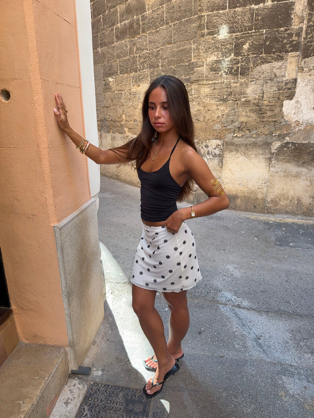 Brooks top with pearls - Black/orange