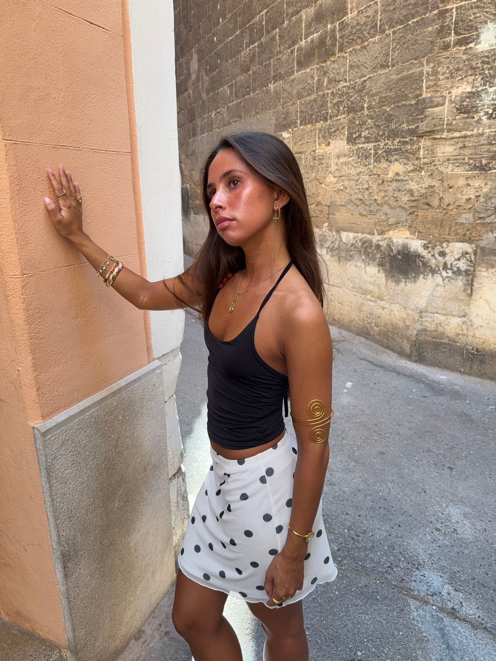 Brooks top with pearls - Black/orange