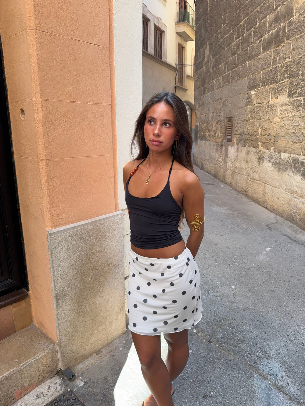 Brooks top with pearls - Black/orange